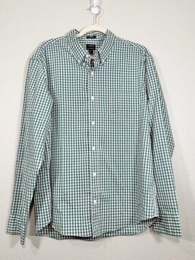 J. Crew Button Down Shirt Collar Green White Pink Checker Professional Men XL